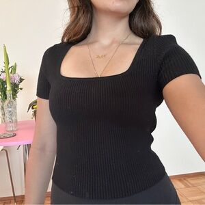 Madewell Black Ribbed Square Neck Top